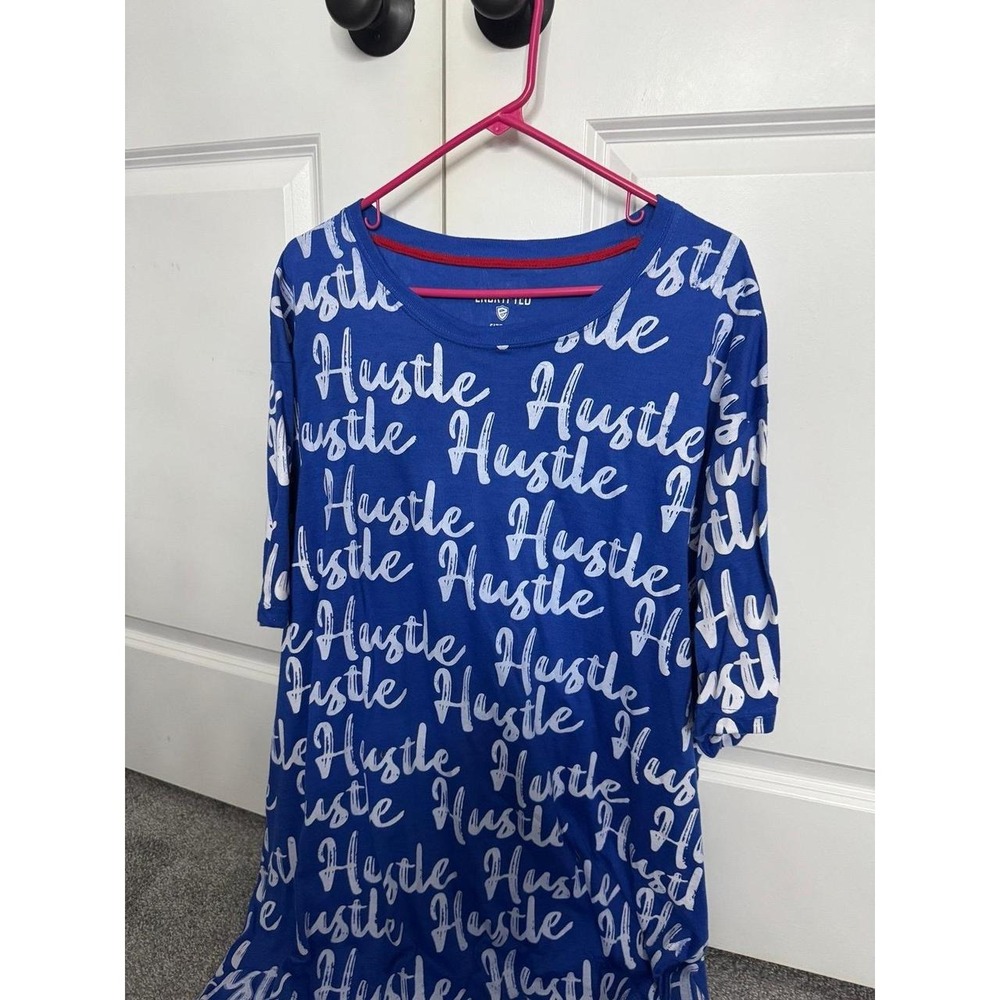Encrypted Mens Blue Hustle Script Print Short Sleeve T-Shirt Size 4XL